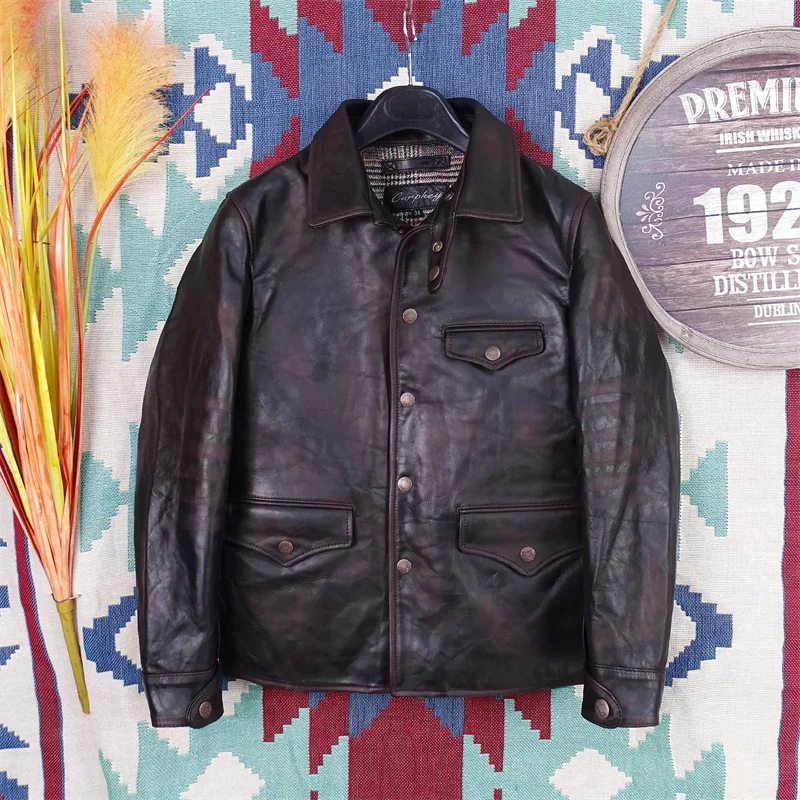 

Оригинальная Роскошная брендовая темно-коричневая винтажная куртка из овечьей шкуры с отделкой чайным сердечником, дешевая натуральная кожа