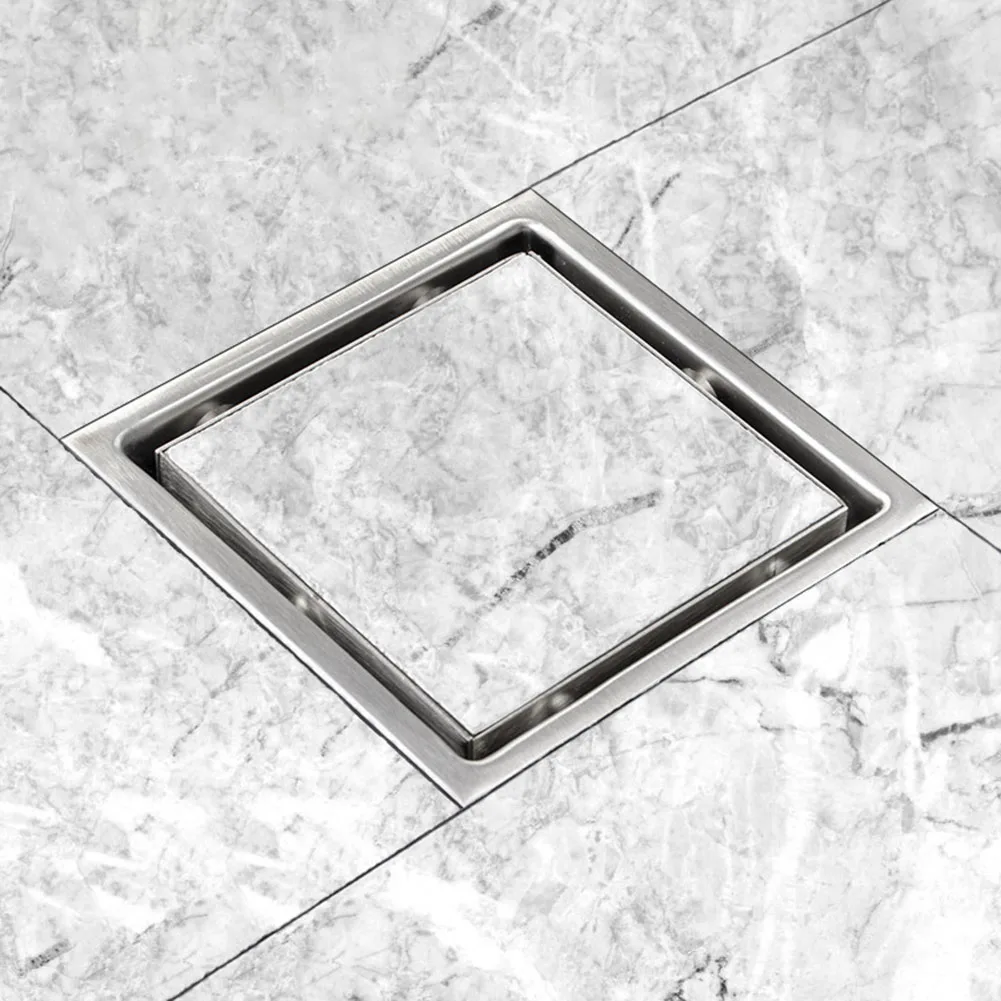 

Bathroom Shower Floor Drain, Modern Square Style In Brushed Nickel Finish Square Floor Drains For Bathroom Hardware Fittings