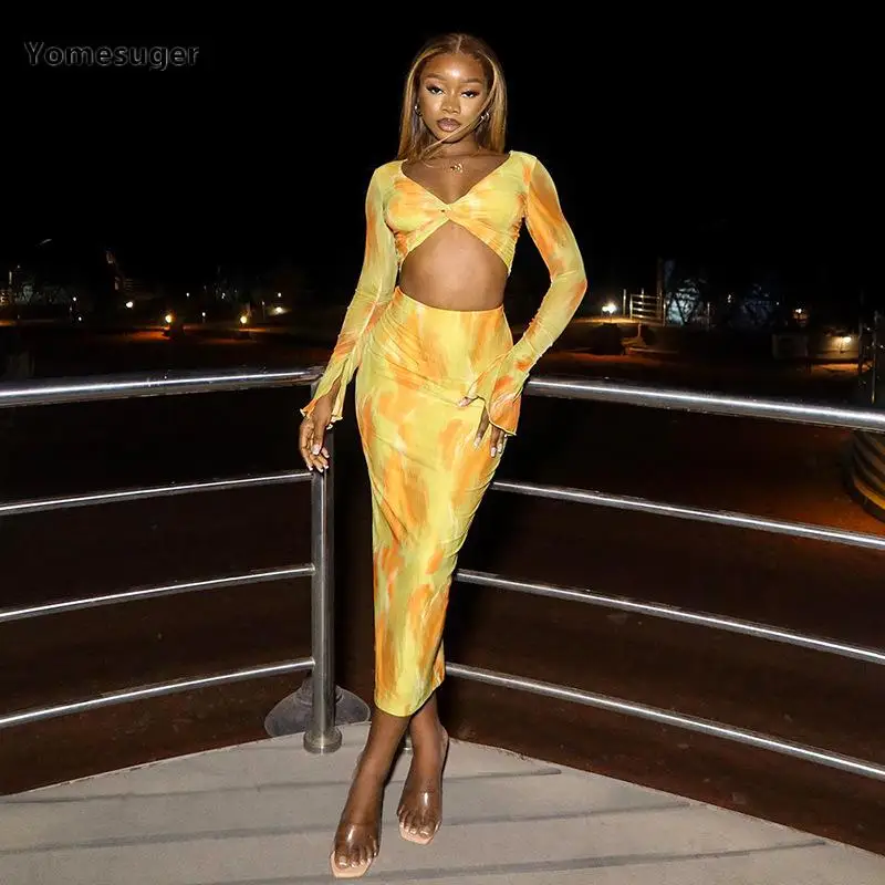 

Yomesuger Fashion Printed Two Piece Set Women Sexy V-Neck Twist Crop Tops and Mini Skrits Matched 2024 Spring Elegant Outfits