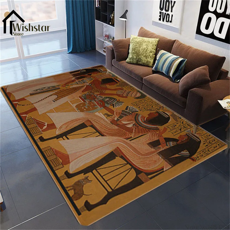 

Egyptian Culture Big Carpets For Living Room Vintage Nordic Ethnic Style Floor Mat Non-slip Washable Rugs Bedroom Beside Mat
