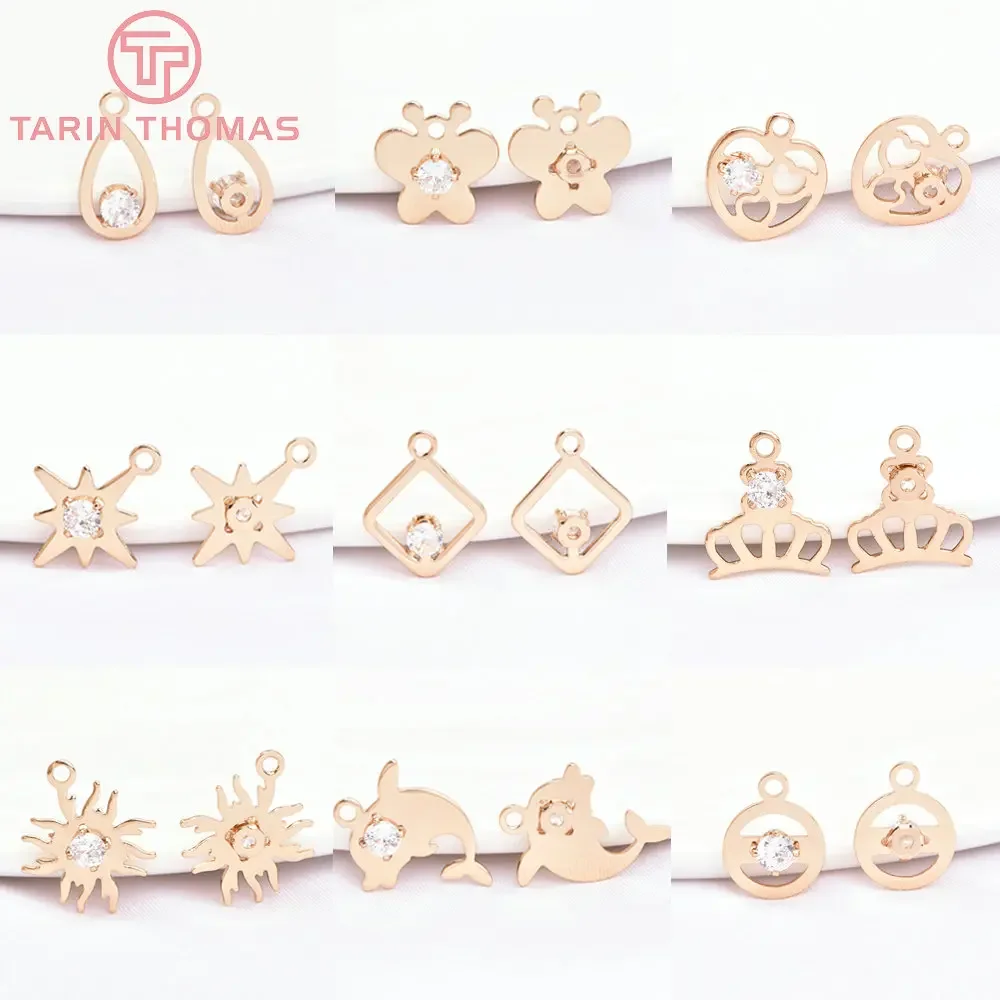 (7328) 20 шт. 24 К цвет шампанского золото латунь с цирконом дельфин солнечная звезда