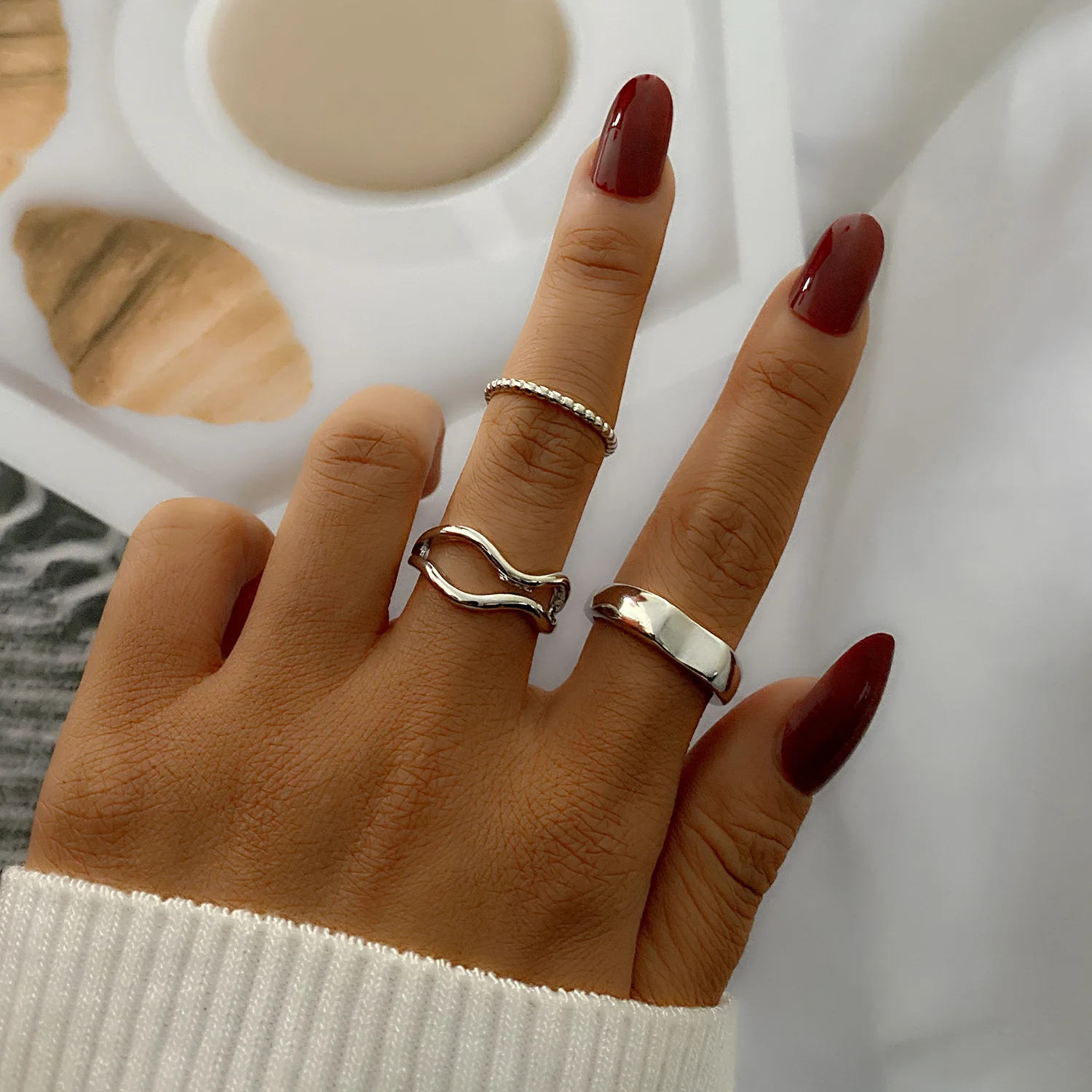 

Punk Rings for Women Alloy Fashion Vintage Simple Geometric Eye Mask Ring Three-piece Set Women's Punk Hpop Trend Ring Party Zyz