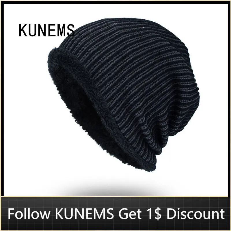 

KUNEMS Winter Fashion Soft Caps for Men Bonnets Velvet Striped Beanies Casual Pullover Knit Hat Dad Hats Gorras Hombre