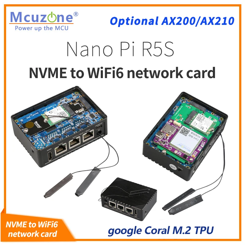 

R5S WiFi6 network card,M.2 A to M key NVME SSD TO WiFi6 card,AX200 MT7921K intel 8265C,CM4 raspberryPi, Coral TPU,Debian,CM4