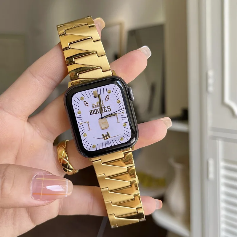 Luxury Stainless Steel Strap For Apple Watch 7 8 Band 45mm 41mm 44mm 40mm Noble Metal Bracelet iwatch serie 5 4 3 se 6 38/42 mm