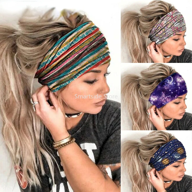 

Personality Stripe Printing Yoga Exercise Wide Stretch Women Headwear Elastic Hair Scrunchies Headband Wig Bands