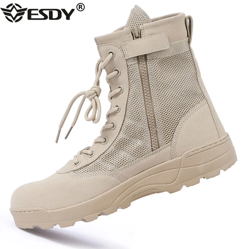 Men's Military Boot Combat Mens Breathable Mesh Camo Ankle Boots Tactical Army Boot Hiking Shoes Work Safety Shoe Motocycle Boot