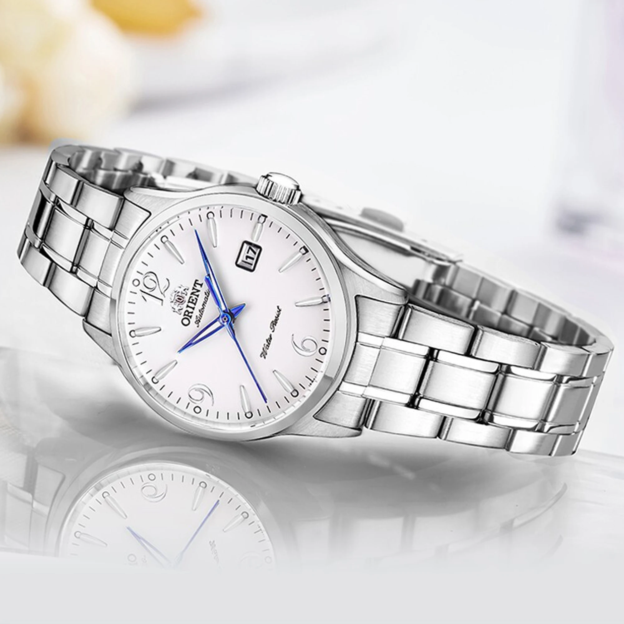 Original Orient Automatic Watch for Women, Japanese Wrist Watch Classic White Dial Blue Hands Dress Watch Stainless Steel 31mm enlarge