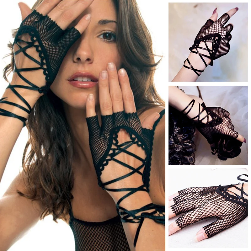 

Fishnet Mesh Lace Wrist Band Fingerless Glove Mitt Sexy Batcave Goth Punk Rock Lolita Harajuku Stage Party Costume Gift For Girl