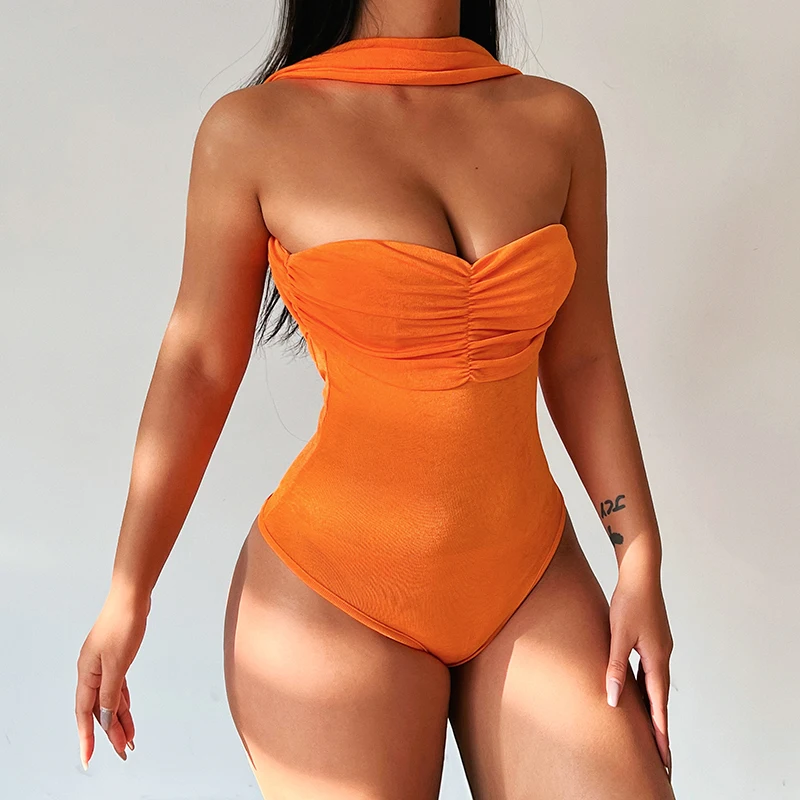 

Female Bodysuits Summer Solid Color Halter Neck Sleeveless Close-Fitting Backless Rompers for Women Party Club Clothes