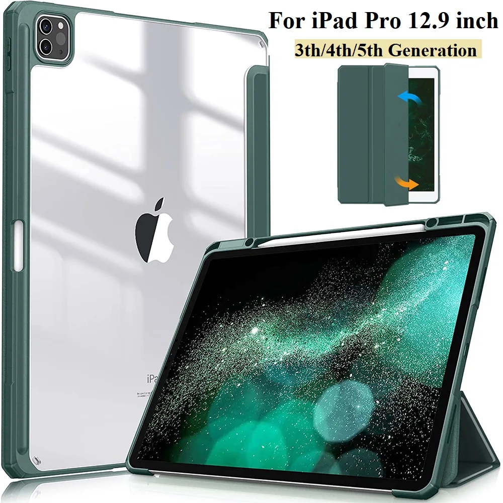 

Гибридный Тонкий чехол для iPad Pro 12,9 2021/2020 с держателем для карандашей, умная подставка с несколькими углами, чехол с функцией автоматическог...