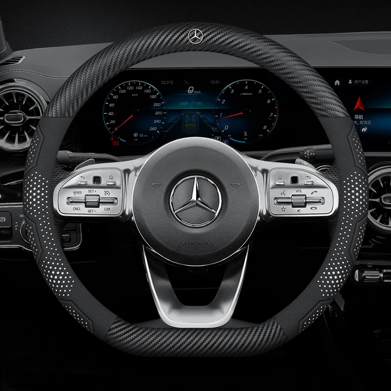 Автомобильный замшевый кожаный чехол на руль из углеродного волокна для Mercedes-Benz A