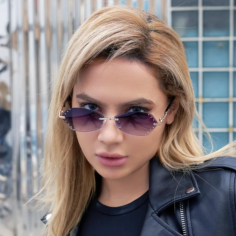 

New Rimless Rectangle Sunglasses Men Women Vintage Shades UV400 Driving Sun Glass Frameless Gradient Fashion Eyewear