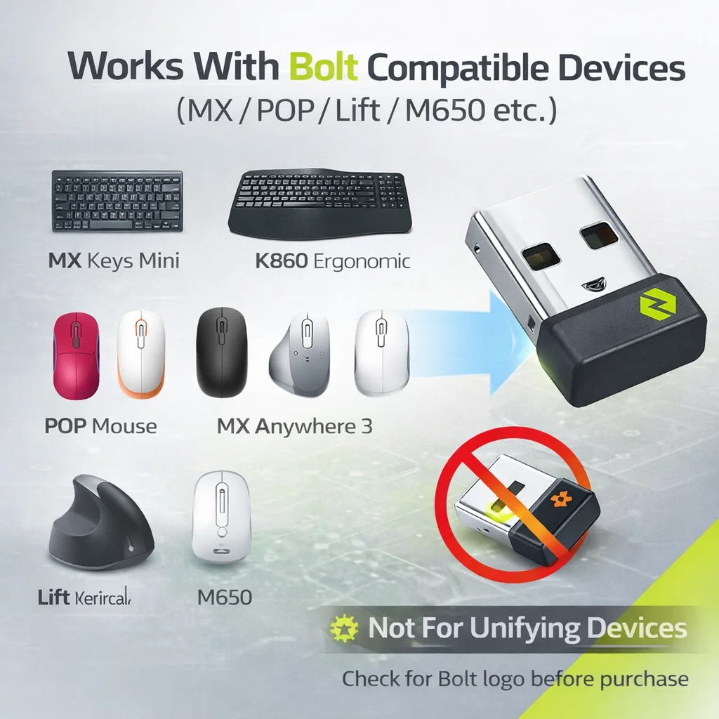 Фото Беспроводной USB-A приемник для мыши и клавиатуры Logitech с поддержкой Bolt, сменный адаптер для MX Keys Mini, MX Master 3S, M650 №3