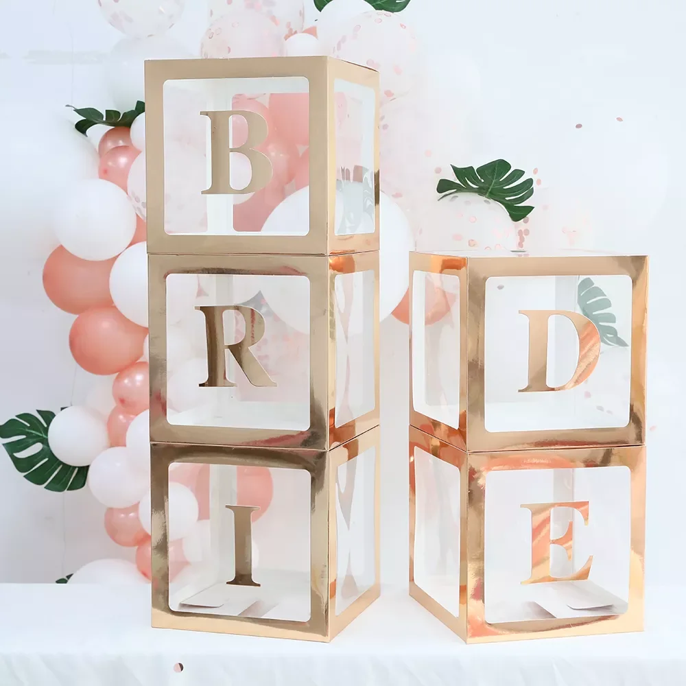 

New Rose Gold Transparent Letter A-Z Box Custom Baby Name Balloon Baby Shower Box Girl First 1st Birthday Party Decor Kids Babys