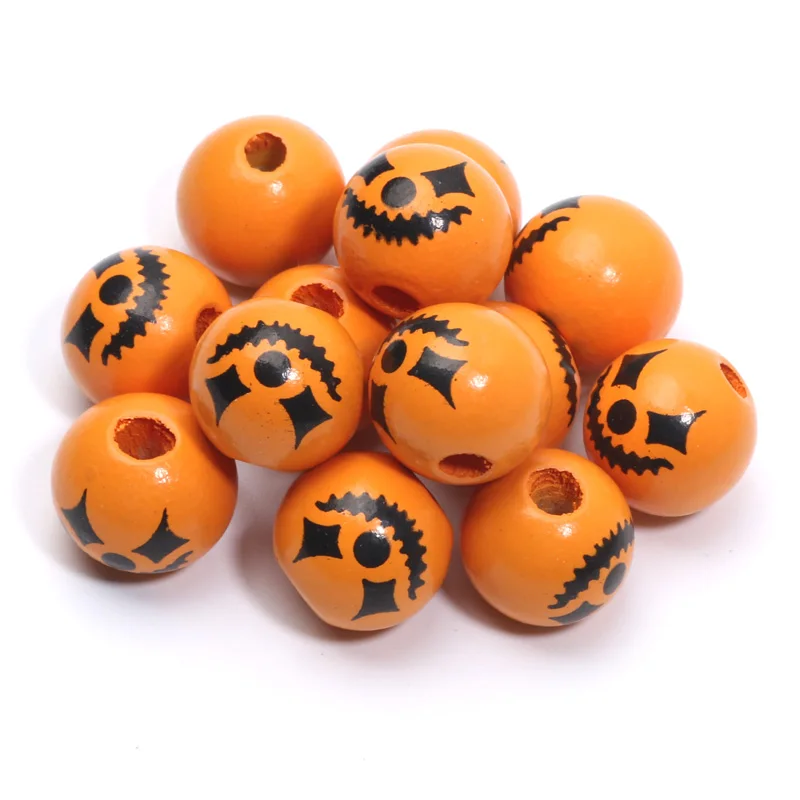 15мм 10шт смешные улыбающиеся узоры оранжевые круглые шары деревянные диафрагмы