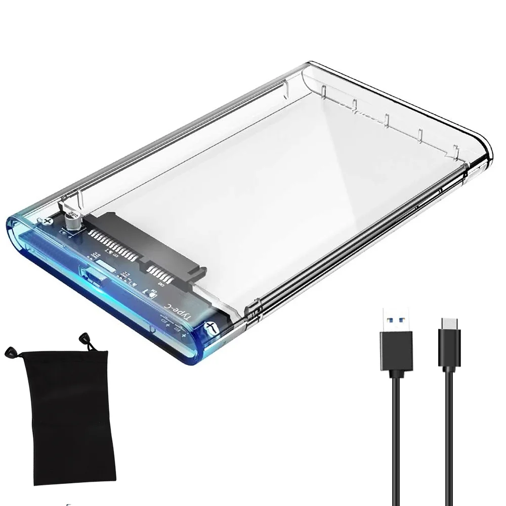 

USB3.0/2.0 HDD Enclosure 2.5inch Serial Port SATA SSD Hard Drive Case Support 6TB transparent Mobile External Type-c HDD Case