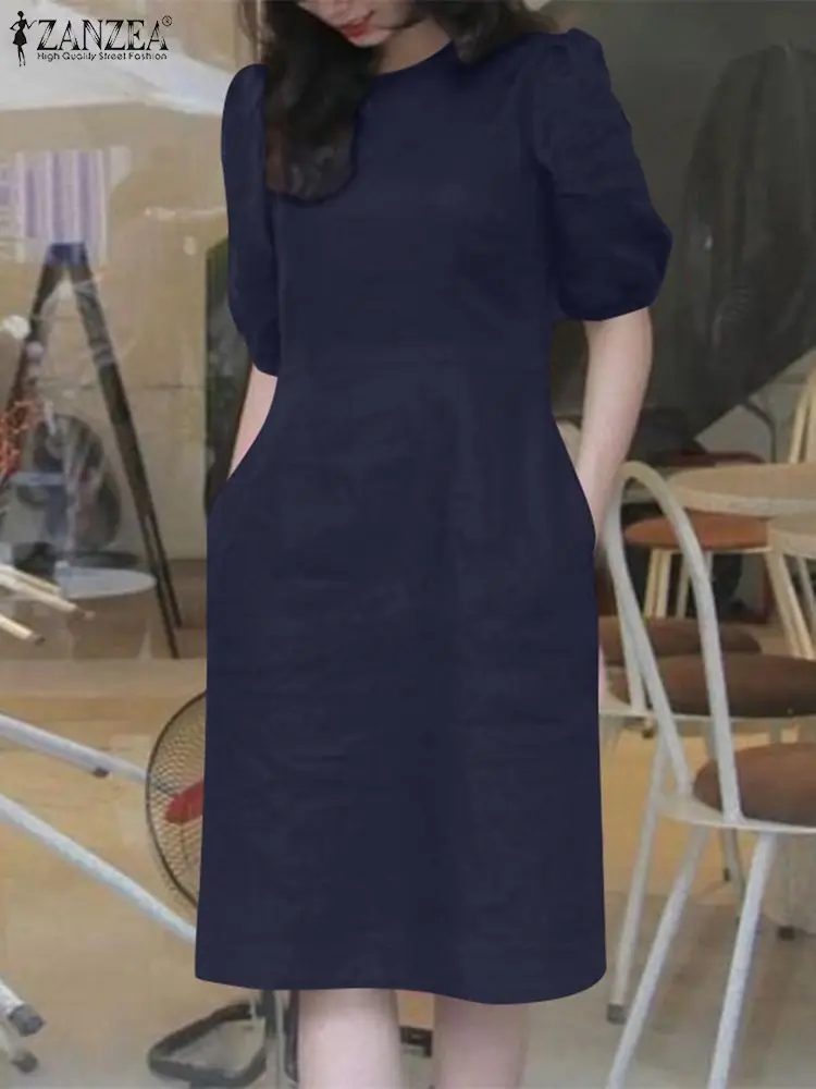 Элегантное однотонное платье ZANZEA женское модное сарафан с коротким рукавом и