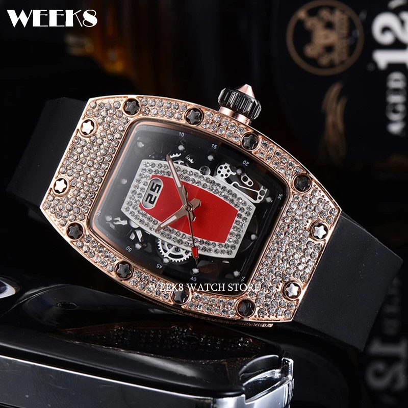 

Diamond Crystal Women Watches Top Brand Luxury Red Lip Iced Out Bezel Quartz Wristwatch Girls Ladies Clock Female Tonneau Watch