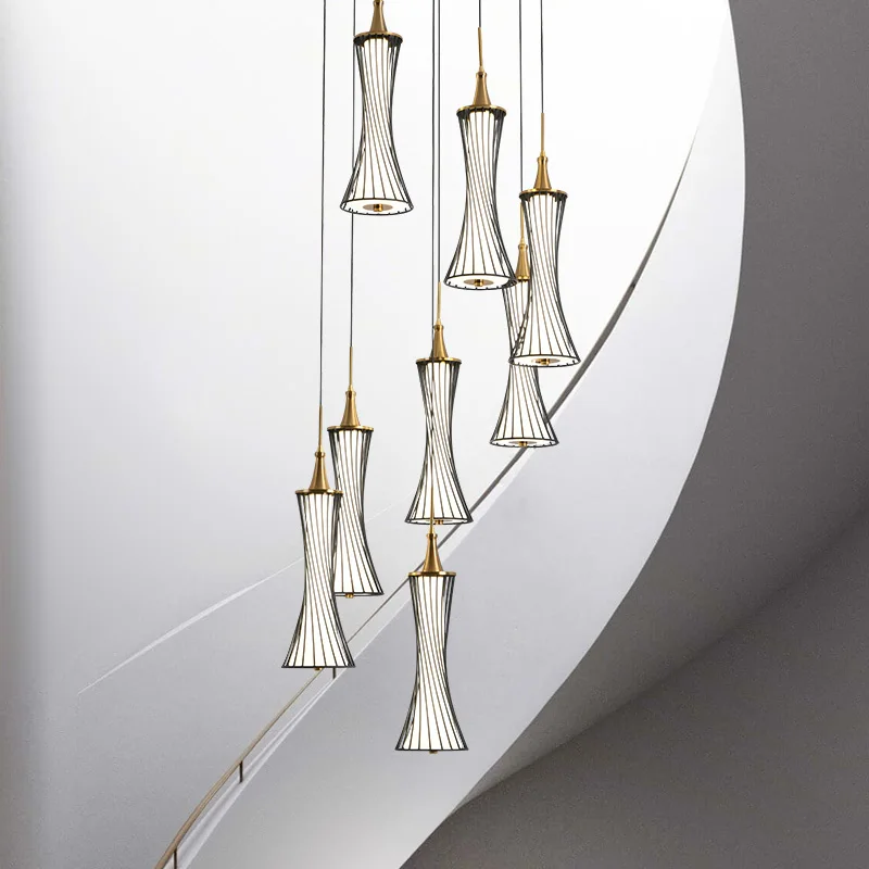 

Biewalk Modern Black Staircase Long Chandelier Duplex Villa Apartment Living Room Attic Crystal LED Lighting Home Decor Fixtures