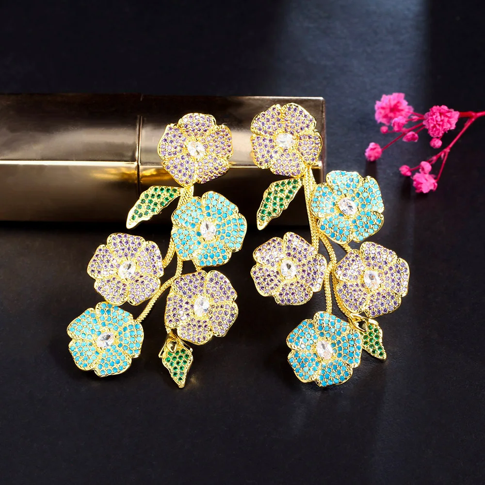 

Роскошные цветочные серьги из серебра 925 пробы с фианитами французского цвета, модные серьги для женщин