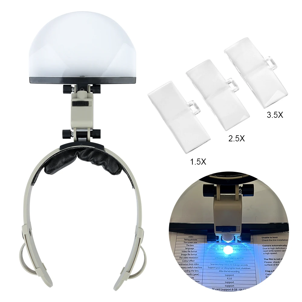 

1.5X 2.5X 3.5X 4.5X 5.5X Helmet Magnifying Glasses LED Magnifier For Reading Embroidery Maintenance Optical Lens Head-mounted