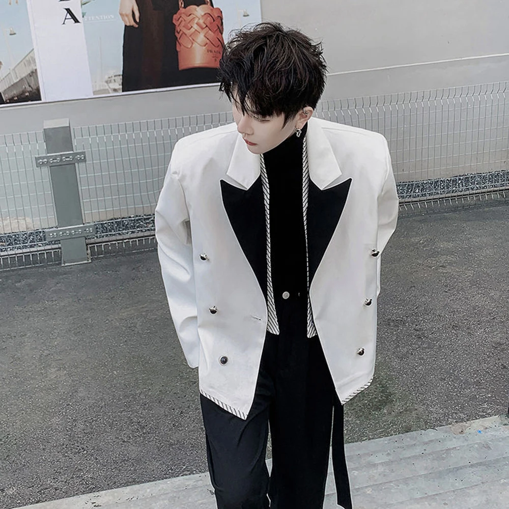 2022 Men's Fashion White Black Blazer New Casual Blazer Coat Men Patchwork Trendy Handsome Blazer Jacket