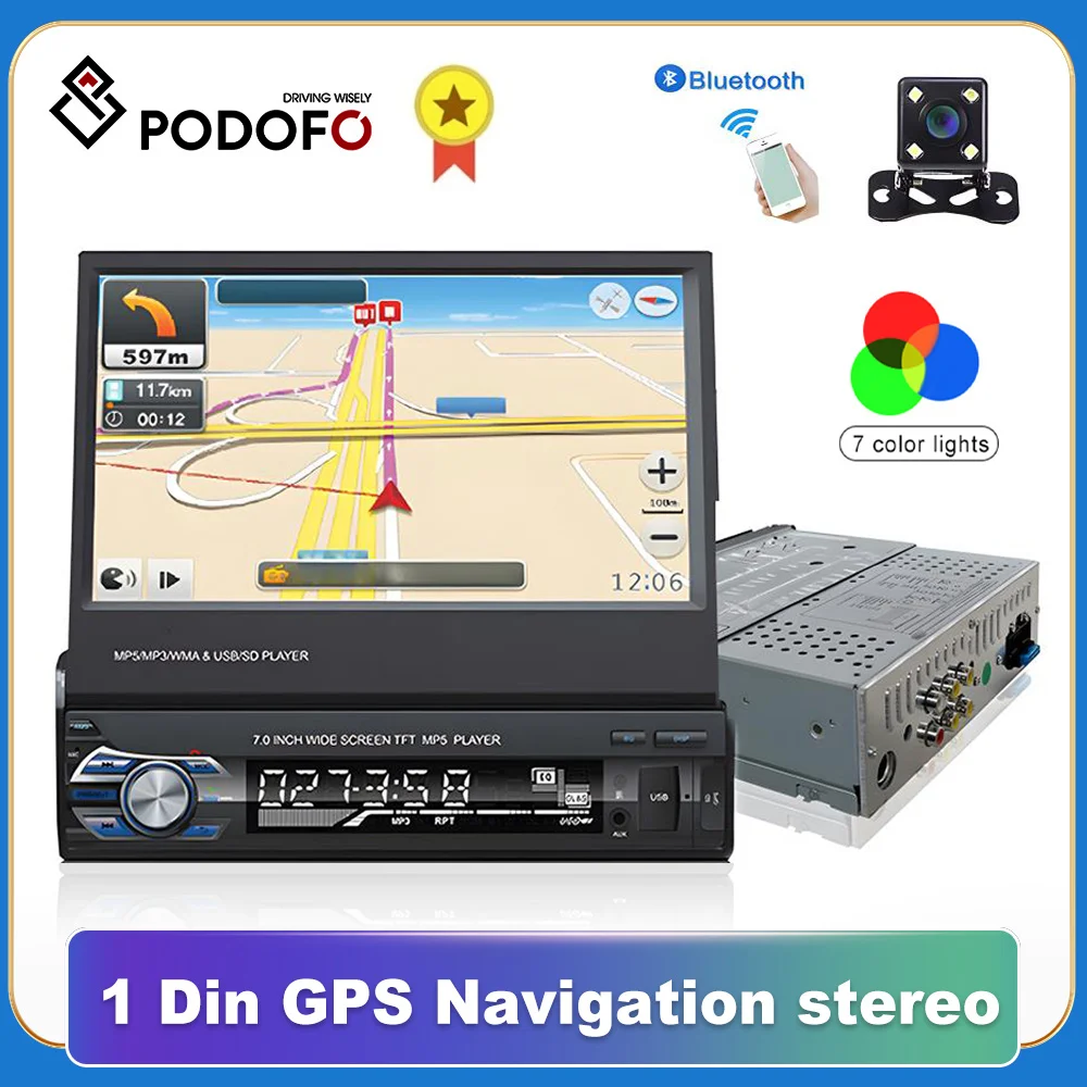 Podofo 7 &quotAndroid Зеркало Ссылка автомобильное радио MP5 плеер Bluetooth GPS DVD AUX-IN /FM