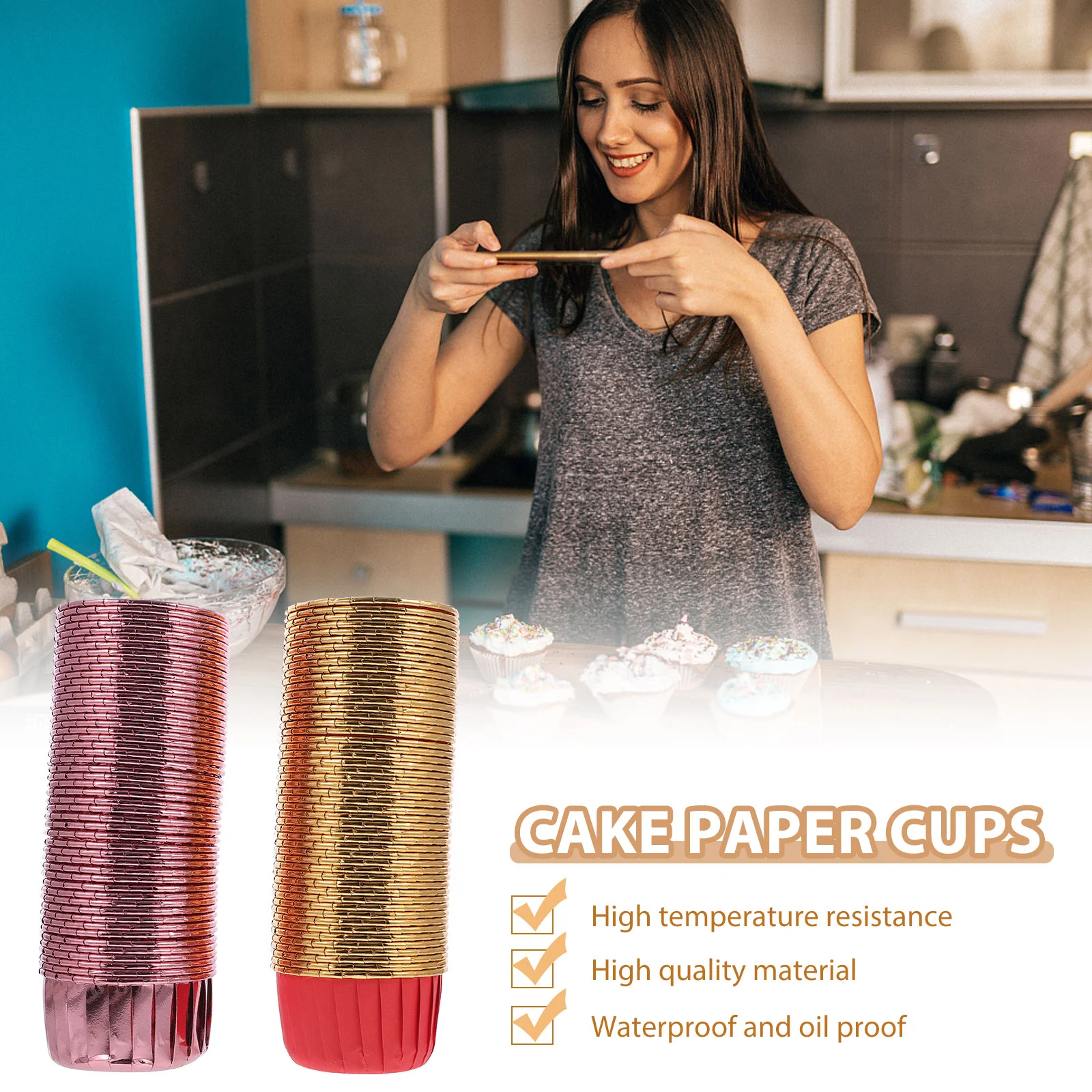 

100 Pcs Heat Resistant Cake Cups Baking Cupcake Cups Greaseproof Muffin Liners Muffin Paper Cups Paper Baking Cups