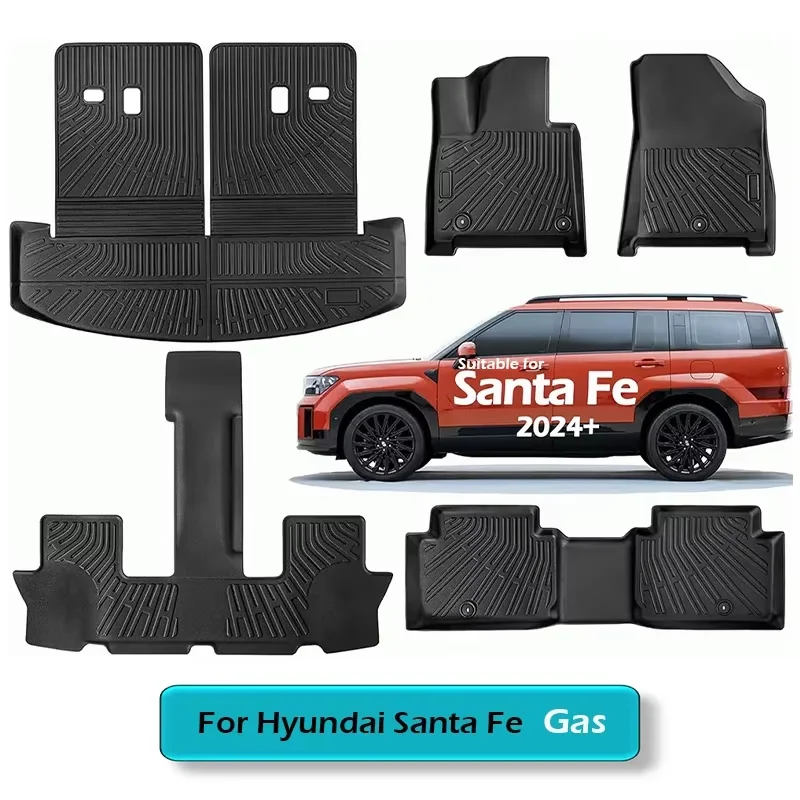 

Для Hyundai Santa Fe 2024 2025 6 и 7 мест TPE напольные коврики, всепогодный коврик для багажника, водонепроницаемый ковер, индивидуальный коврик для топлива и гибриды