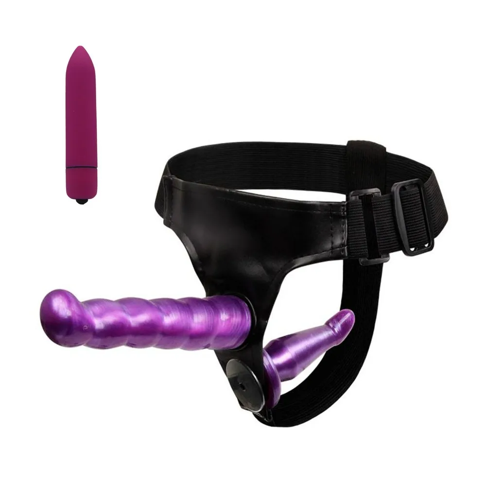 Mini Bullet Vibrator&Elastic Harness Strap On Double Dildo Strapon Adult Sex Toys for Woman Lesbian Couples Erotic Toys Sex Shop