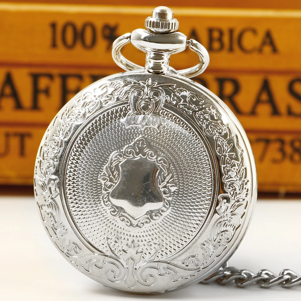 

Simple Silver Pendant Women's Men Vintage Quartz Pocket Watch Chain Clock 80cm Chain Art Collection