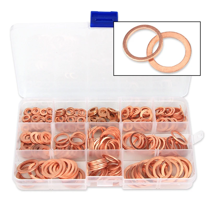 

200PCS Copper Gasket O-Rings Sump Plug Oil Seal Fittings Oring Seal Nut And Bolt Set Precision Adjustment Washers Accessories