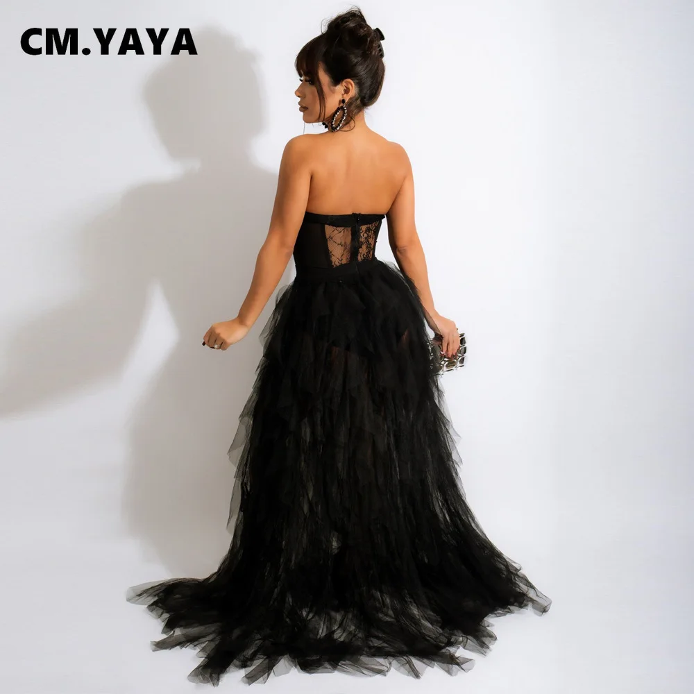Женское Сетчатое прозрачное кружевное платье CM.YAYA длинное облегающее Платье