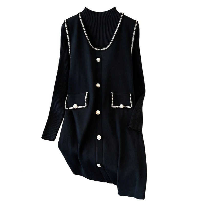 Новый женский костюм большого размера на весну и осень модный вязаный свитер +