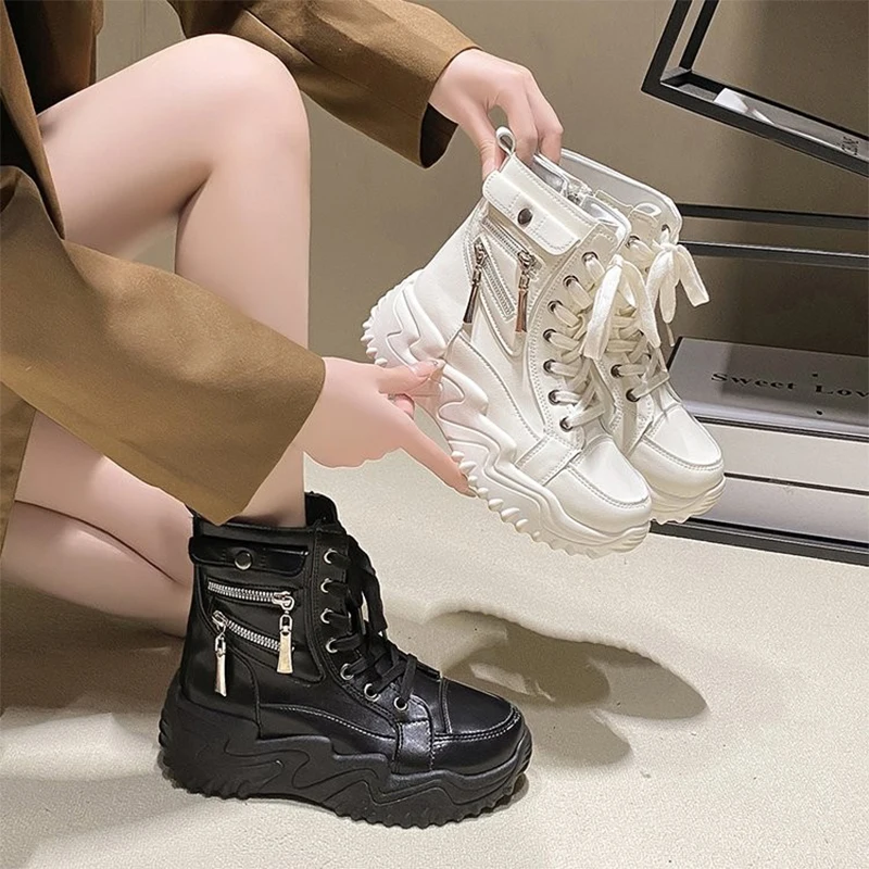 Женские зимние ботильоны на платформе дизайнерские кожаные теплые туфли плоской