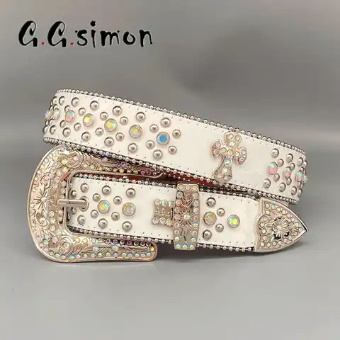 Punk White Rhinestone Belts Women Designer Leather Strap Diamond Bing Belt Western Cowboy Y2K E Girls Fashion Belt For Jeans Men