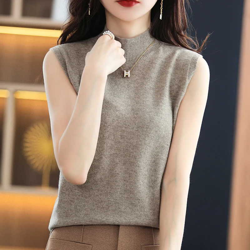 Half-high Collar Undershirt Bottoming Shirt Women Inside The New Thin Simple Sleeveless Knitted Vest Undershirt In Autumn Winter