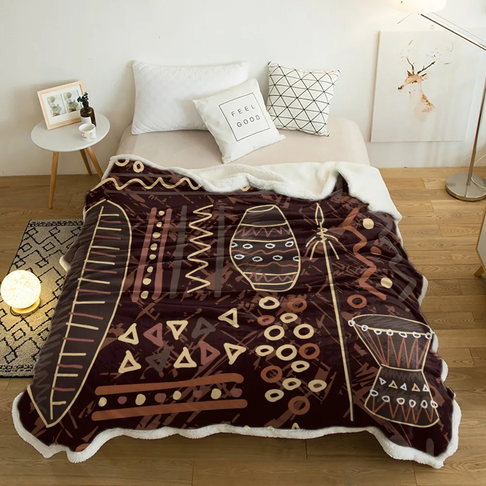 

Africa Tribal Geometric Art Plush Throw Blanket Sherpa Fleece Bedspread Blankets Sofa Cover Bedding Picnic Wool Soft Blanket