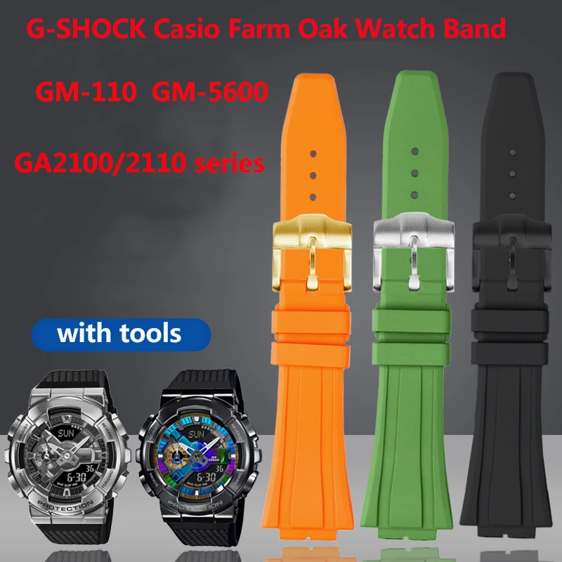 

Fluoro Silicone Watch Band For Casio G-SHOCK GA-2100/2110 GM-110/ GM5600 Rubeer Strap Waterproof Men Accessories Metal Butterfly