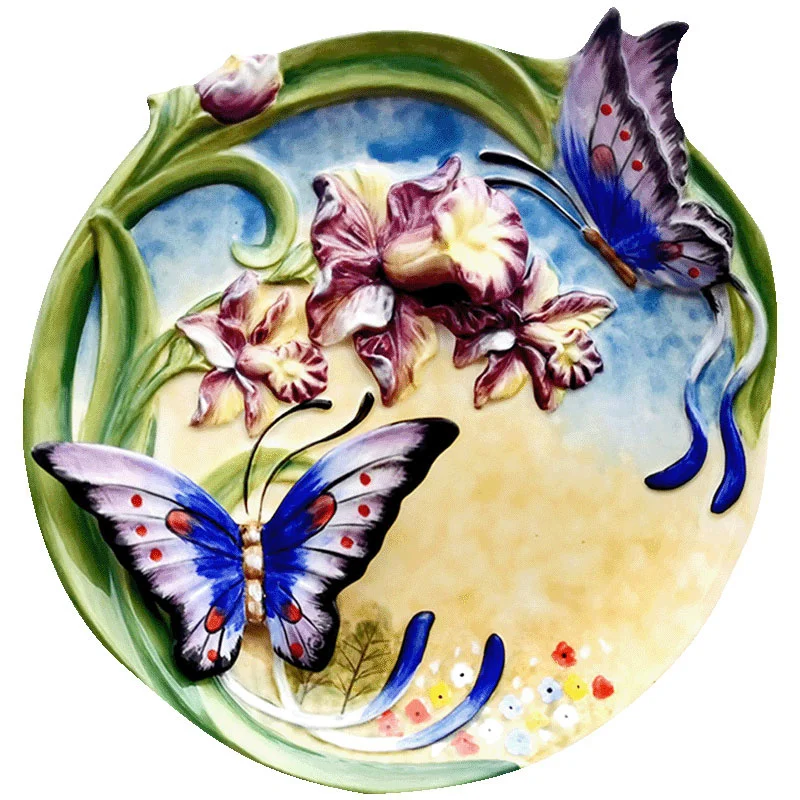 

Inch 8 Hand-Painted Ceramic Wall Hanging Plate Decorative 3D Butterfly Art Handmade Collectible Home LivingRoom Hotel Decor Gift