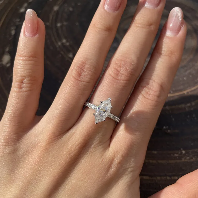 Кольцо для помолвки и свадьбы KEEP YES 2.0ct с муассанитом огранки «маркиз» 6*12 мм для женщин, серебро 925 пробы, сертификат GRA (art.: 3920d96ce12bf) - 3920d96ce12bf