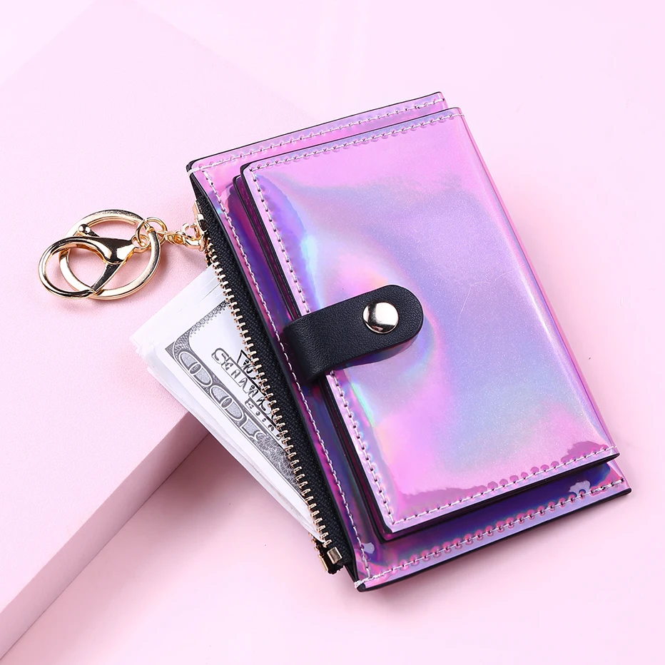 

2023 New Fashion Transparent Wallet Women Short PVC Clear Korean Holographic Card Holder Female Cute Purse Coin Bags