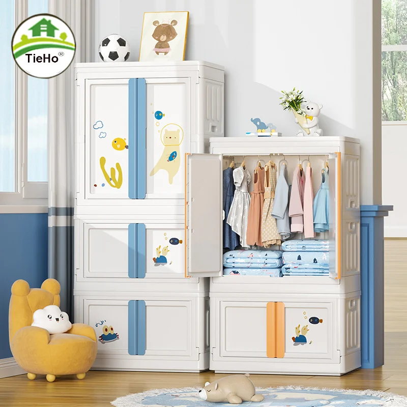 

Household Children's Clothes Storage Box Installation Free Folding Wardrobe Movable Clothes Storage Cabinet Home Furniture
