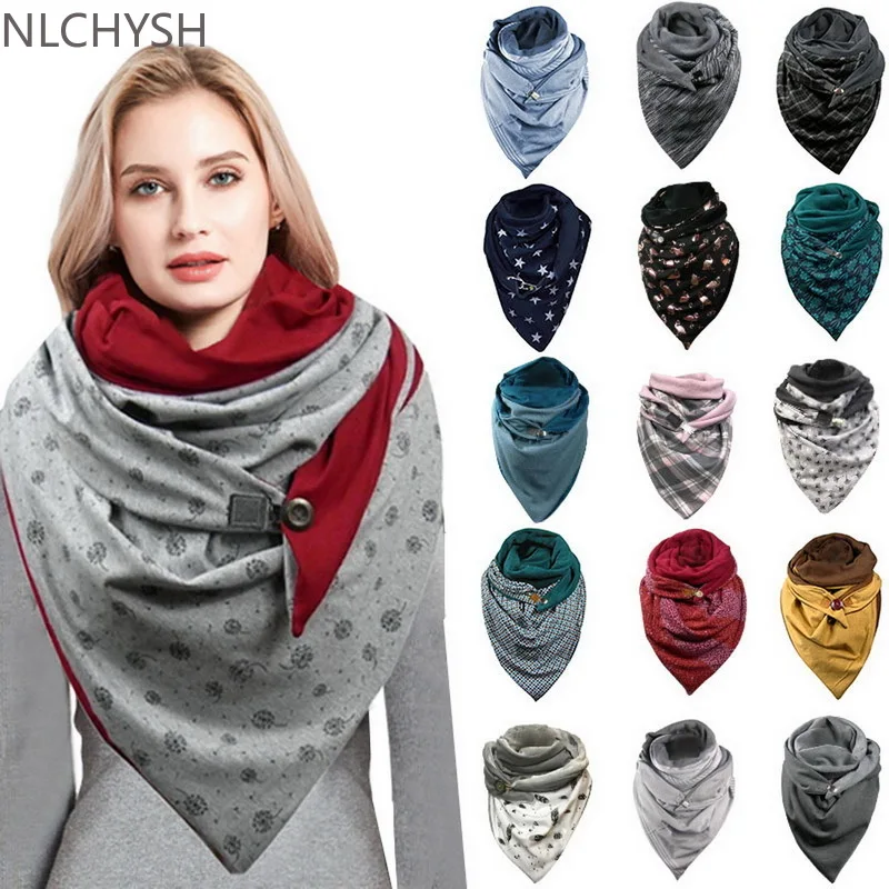 

Winter Women Scarf Wrap Warm Scarves Women Solid Scarf Fashion Retro Female Multi-purpose Shawl Scarf Button Wrap Shawls Drop