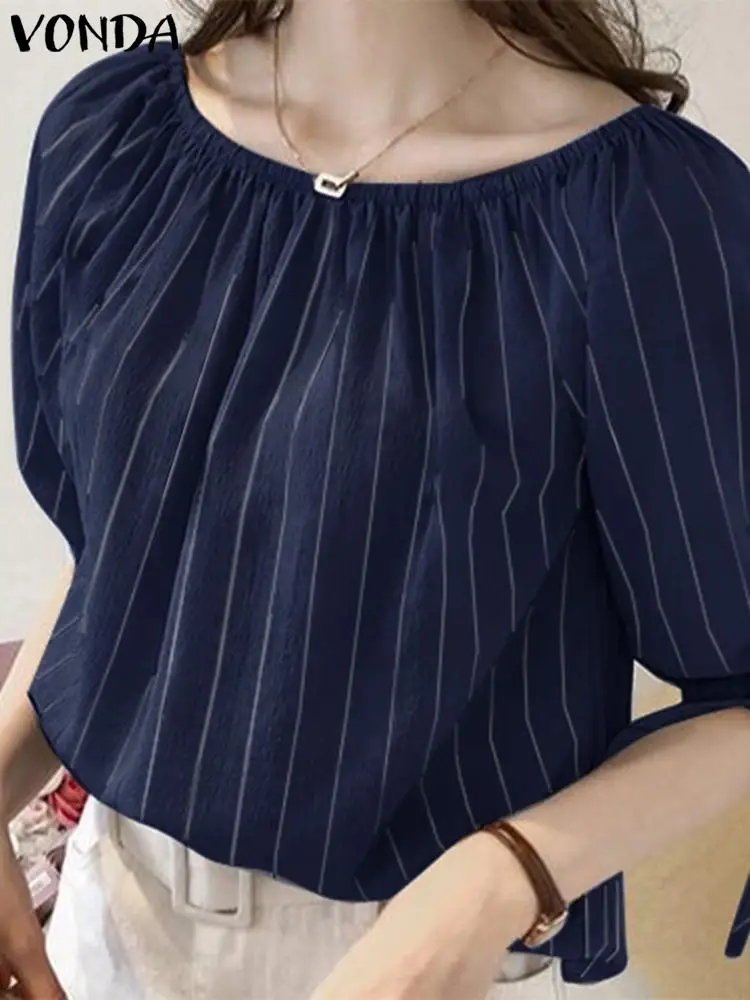Блузка VONDA Женская в полоску элегантная повседневная свободная туника с