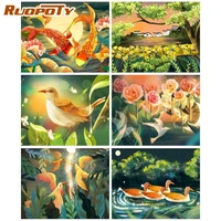 ruopoty frame acrylic painting by numbers diy craft pictures by numbers carp duck moonlight number painting home decoration gift