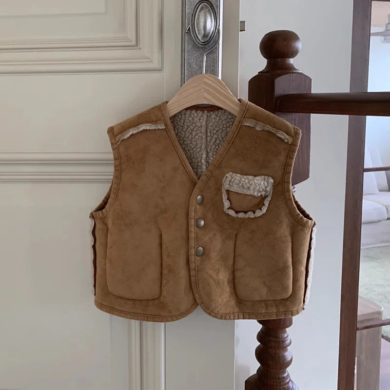 

Double Side Wear Children Fleece Coat Jacket Thicken Warm Lamb Baby Boy Girl Waistcoat 2023 Autumn Winter Toddler Outwear