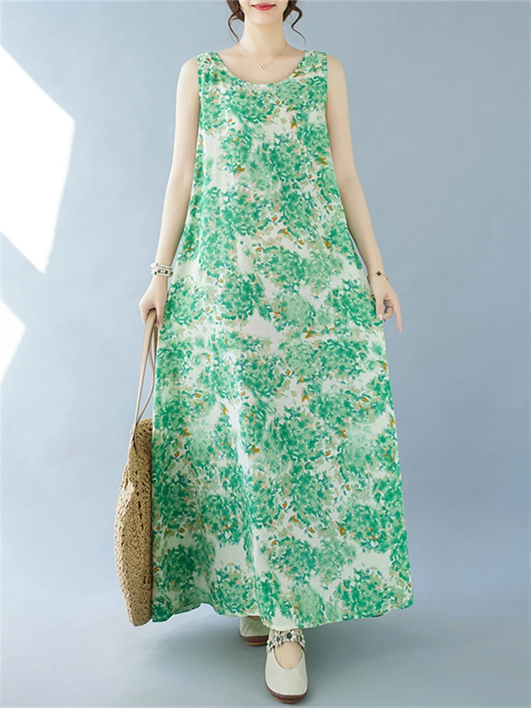 Женское Хлопковое платье с винтажным принтом повседневное Свободное длинное без