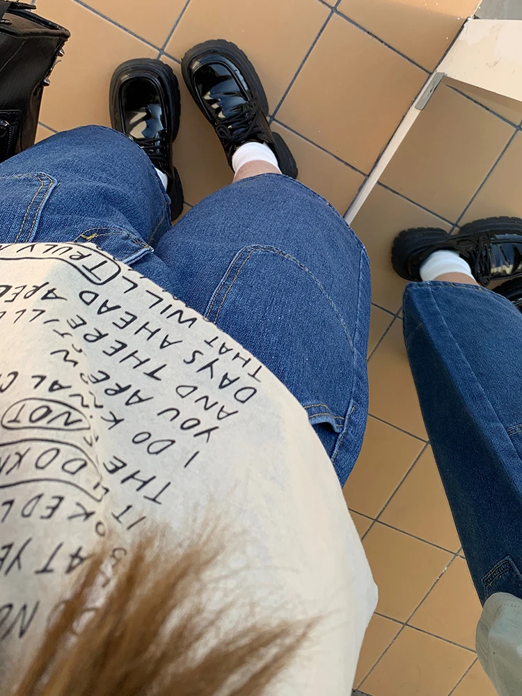 New Summer Women Straight Loose Blue Denim Shorts Streetwear Female High Waist Button Pocket Wide Leg Jeans Shorts